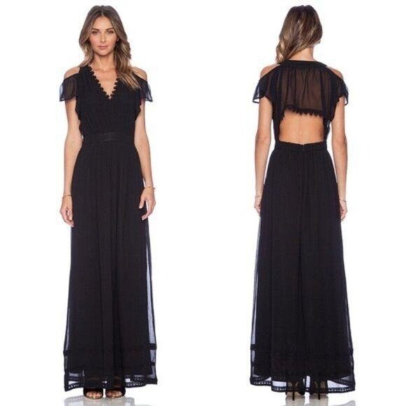 Tularosa Luca Dress Black Crochet Lace Trim V-neck Sheer Cutout Size Small New - Picture 1 of 10